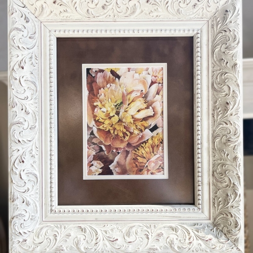 Wooden frame with velvet passepartout „Peonies”